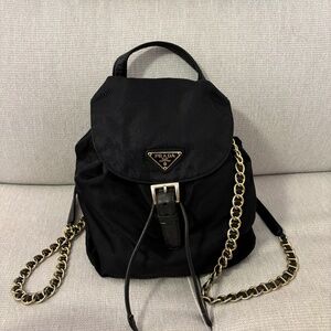 Vintage Prada Nylon Backpack with Gold Hardware Chain Straps